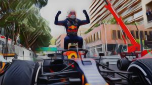 Verstappen celebrates after winning in Monaco