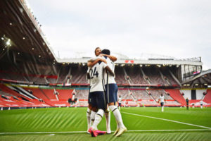 Tottenham celebrate their fourth goal in their 6-1 win at Old Trafford last season
