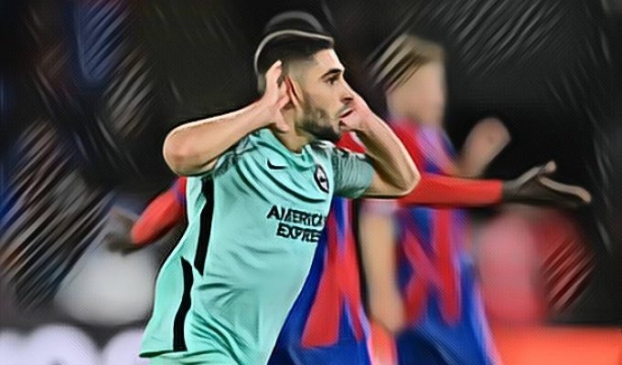 Maupay celebrates after equalising at Palace