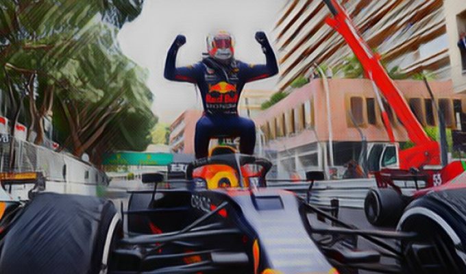 Verstappen celebrates after winning in Monaco
