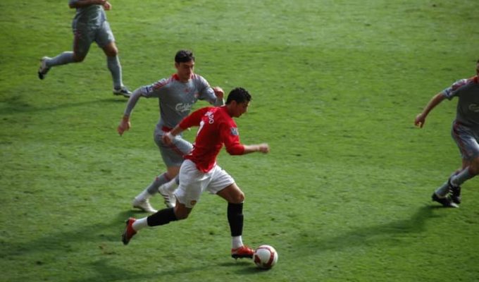 Ronaldo playing for United against Liverpool in 2009