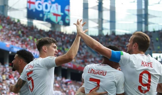 Stones and Kane celebrate against Panama in 2018