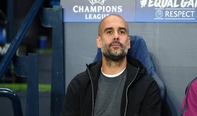 Guardiola before a Champions League match in 2017